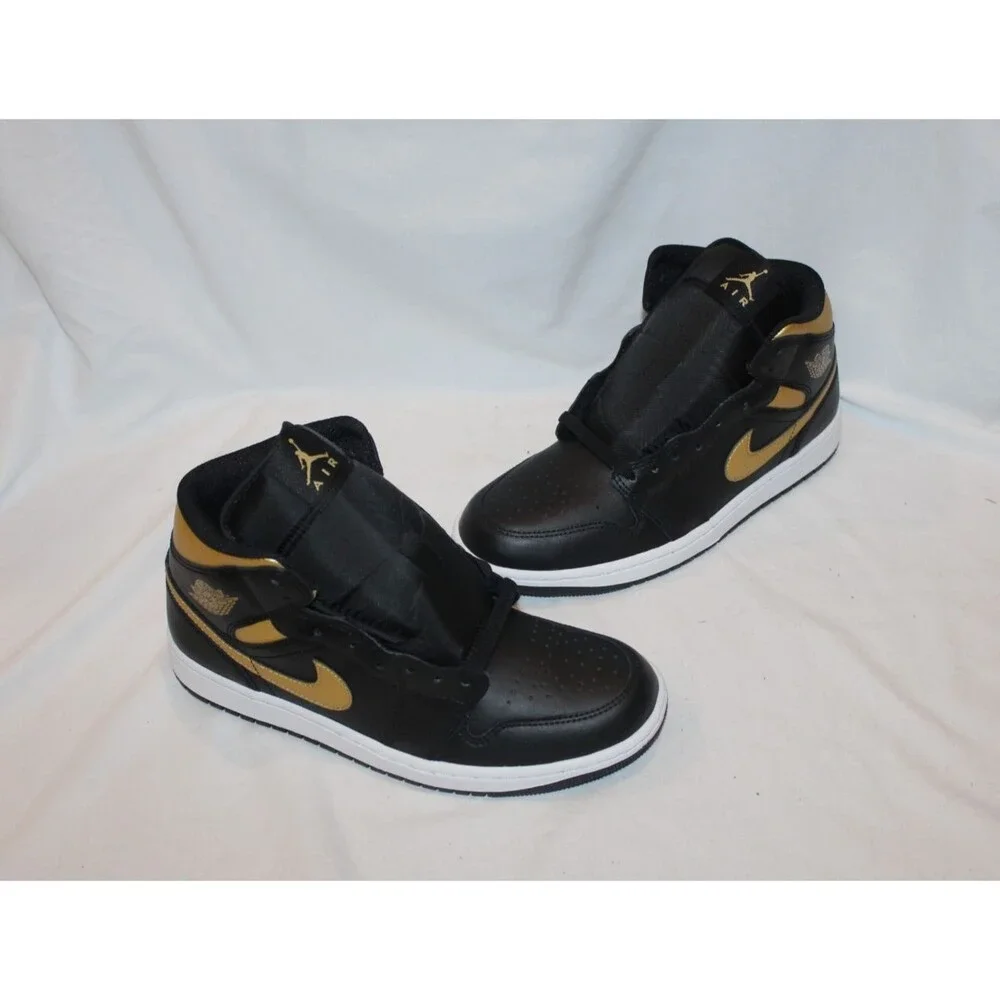 Air Jordan 1 Mid Black Metallic Gold Men's Athletic Shoes Sneakers NEW SZ 8